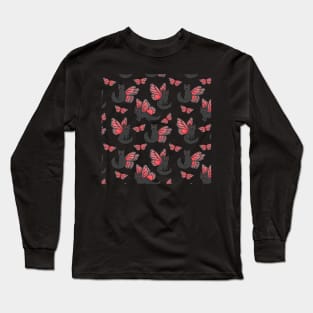 Red Butterfly Cat Long Sleeve T-Shirt